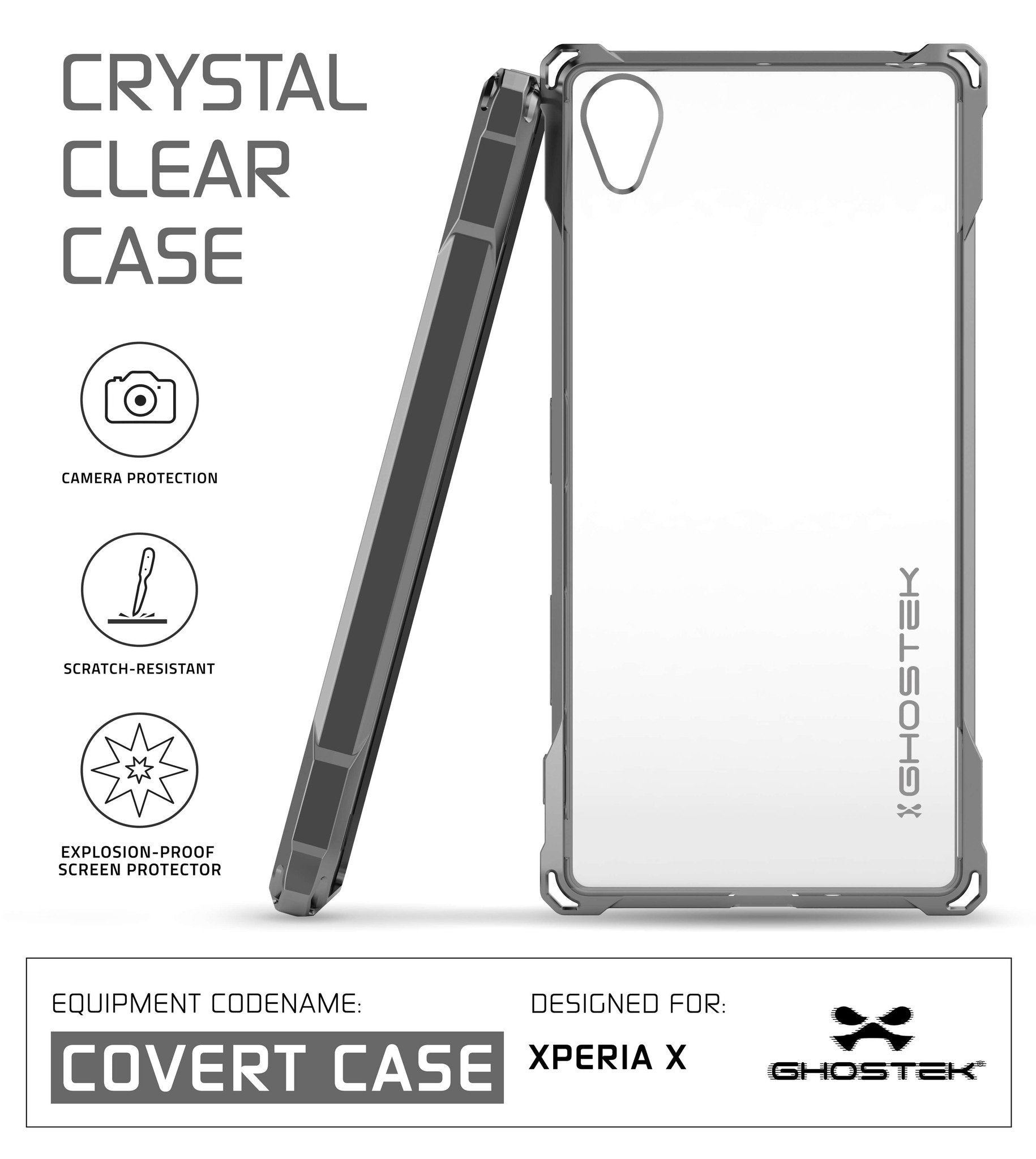 Xperia X Case, Ghostek Covert Dark Gray Series | Clear TPU | Warranty | Screen Protector | Ultra Fit - PunkCase NZ