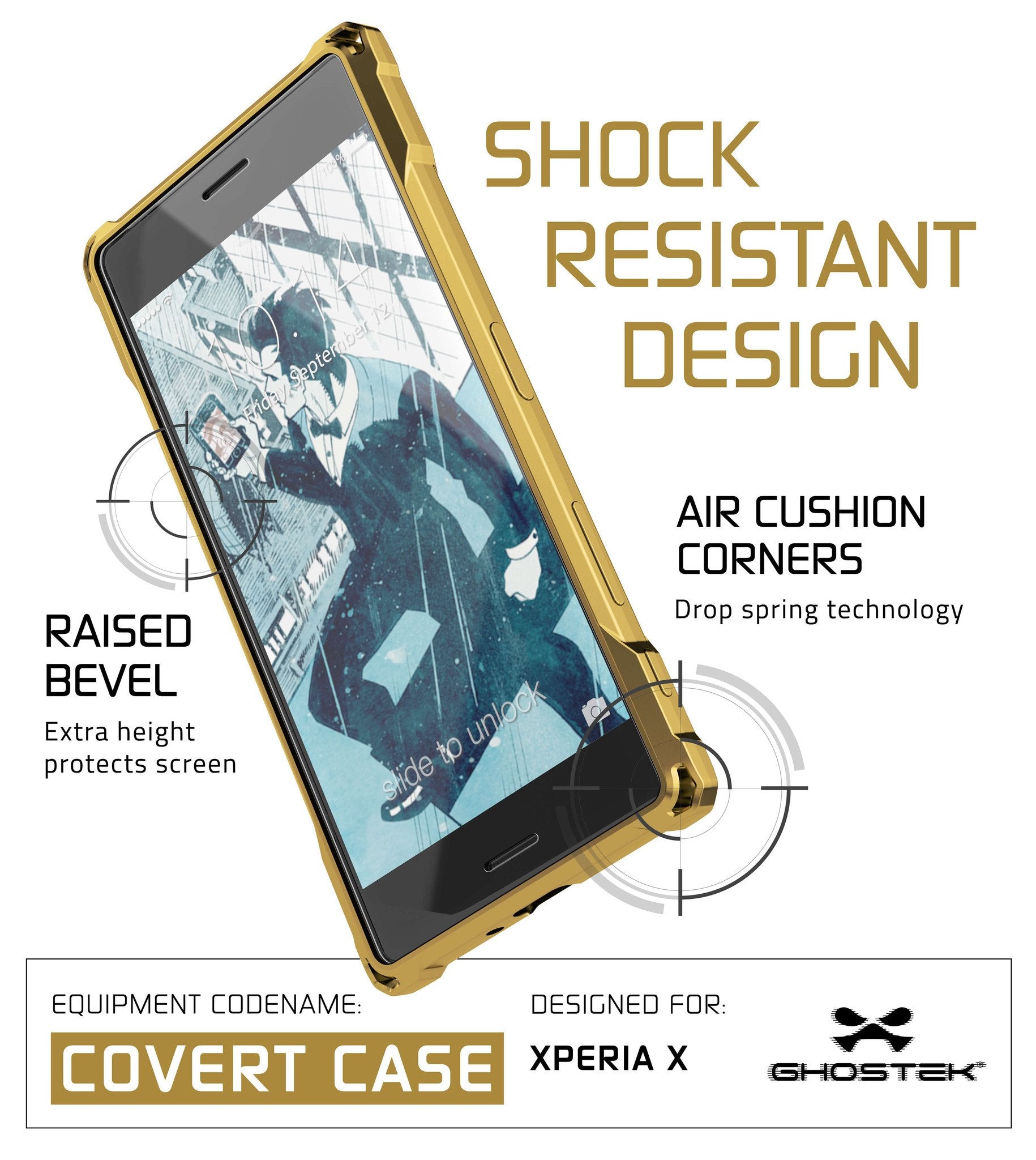Xperia X Case, Ghostek® Covert Gold Series | Clear TPU | Warranty | Screen Protector | Ultra Fit - PunkCase NZ