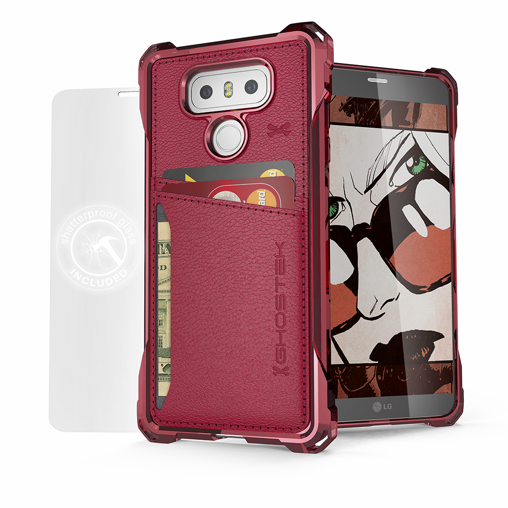 LG G6 Wallet Case, Ghostek® Exec Red Series | Slim Armor Hybrid Impact Bumper | TPU PU Leather Credit Card Slot Holder Sleeve Cover - PunkCase NZ