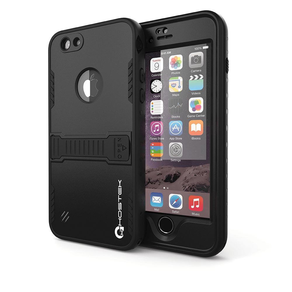 iPhone 6 Plus Waterproof Case, Ghostek Atomic Black w/ Attached Screen Protector - Lifetime Warranty