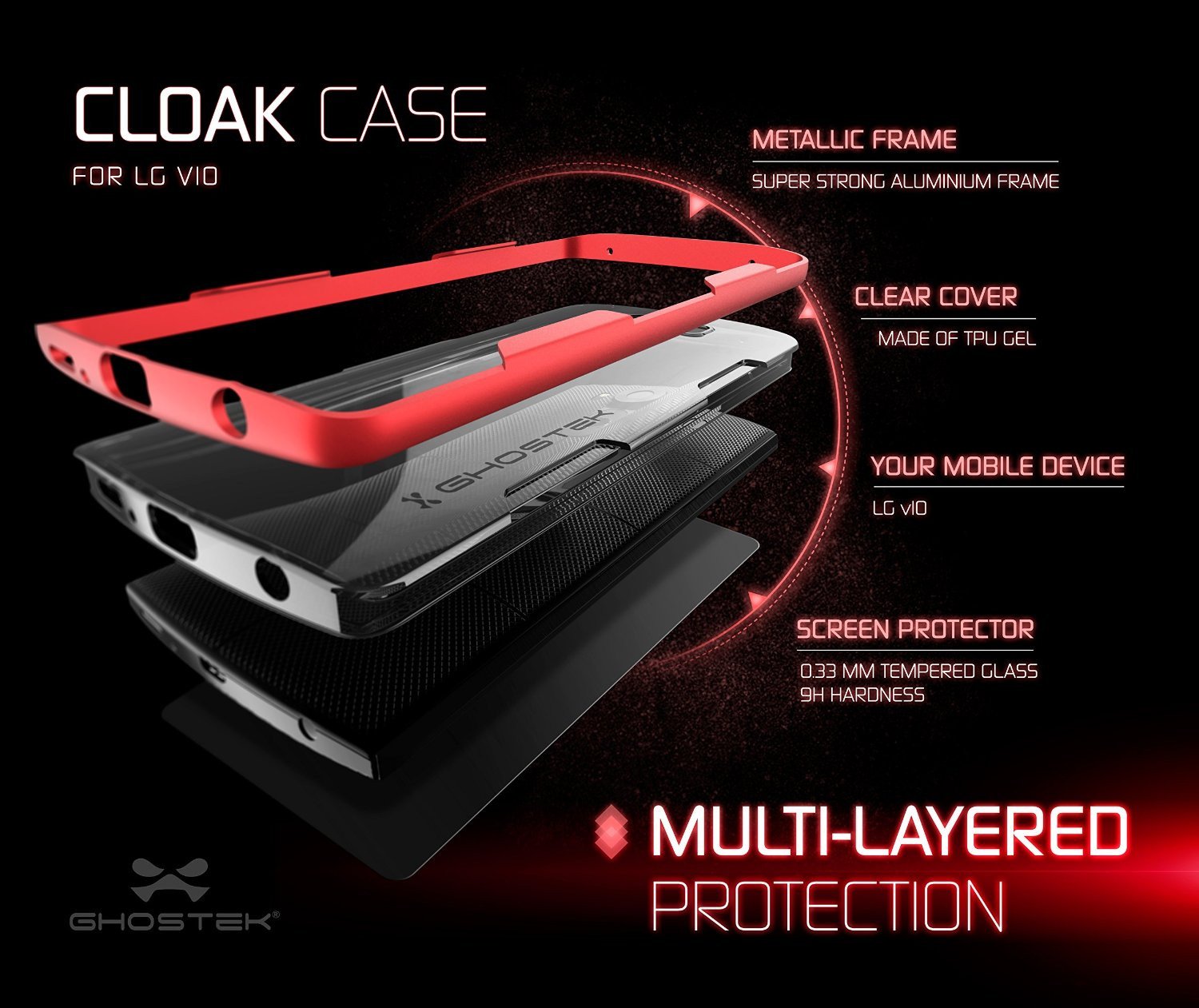 LG V10 Case, Ghostek® Cloak Red Slim Hybrid Impact Armor Cover | Lifetime Warranty Exchange - PunkCase NZ