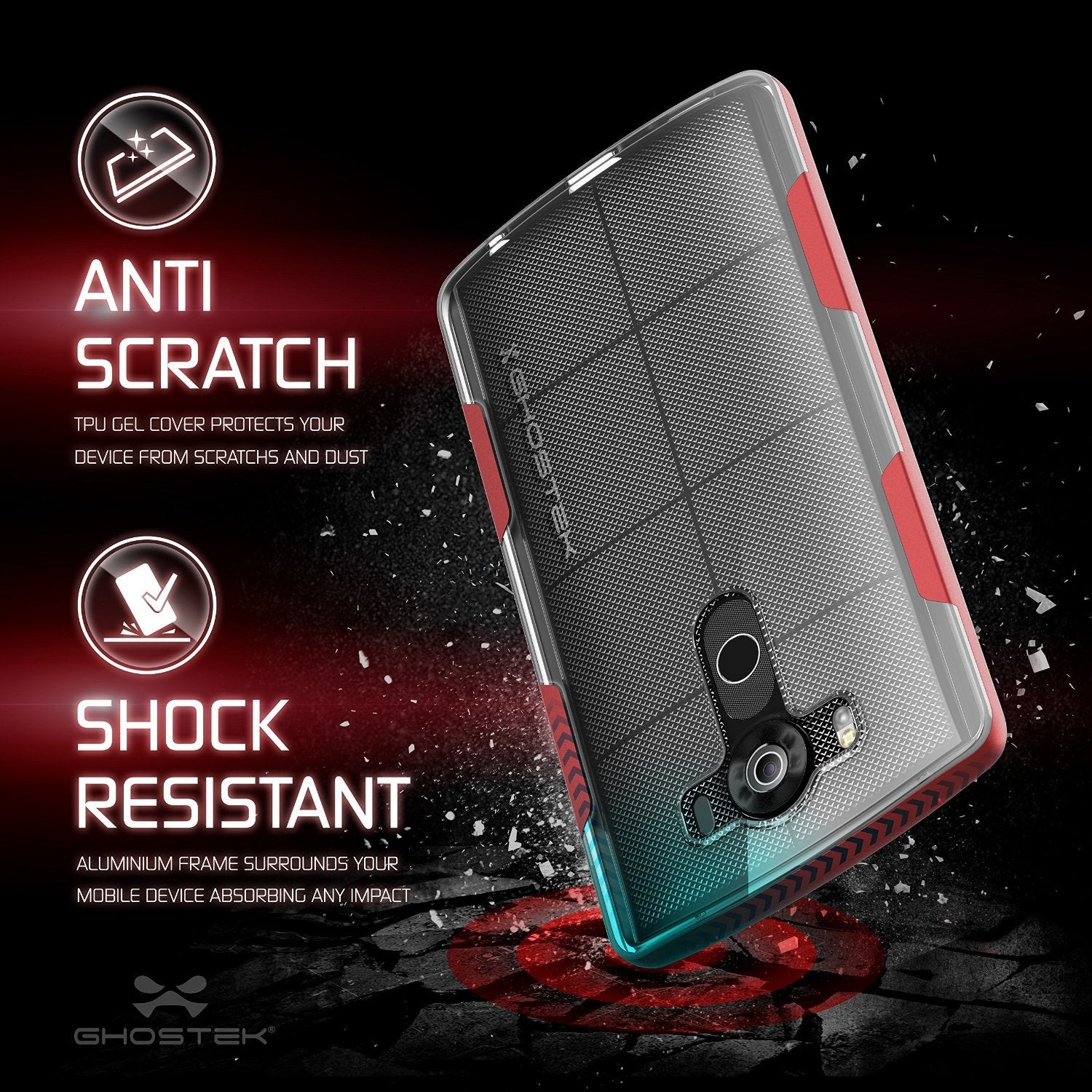 LG V10 Case, Ghostek® Cloak Red Slim Hybrid Impact Armor Cover | Lifetime Warranty Exchange - PunkCase NZ