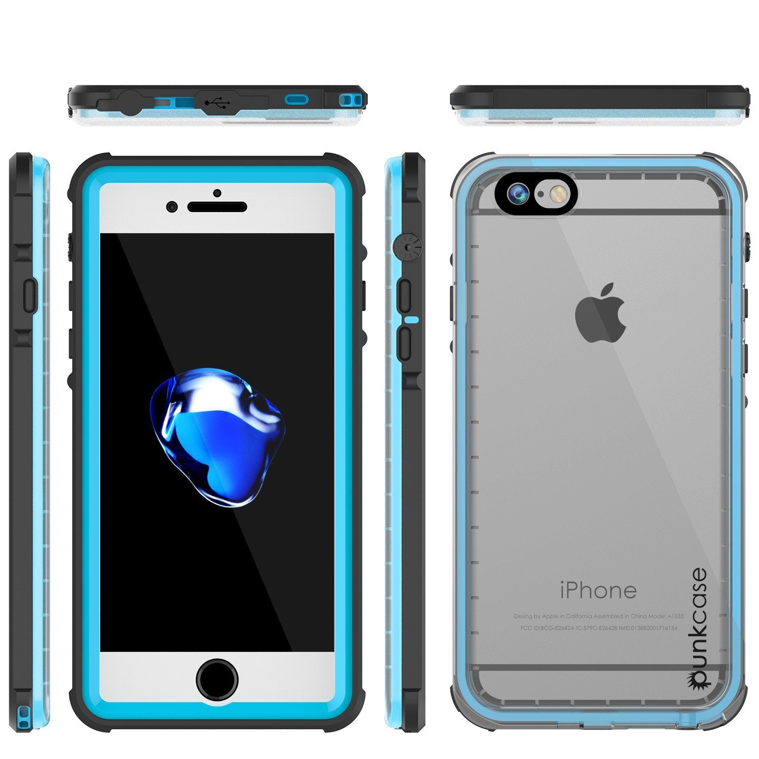 Apple iPhone 7 Waterproof Case, PUNKcase CRYSTAL Light Blue  W/ Attached Screen Protector  | Warranty