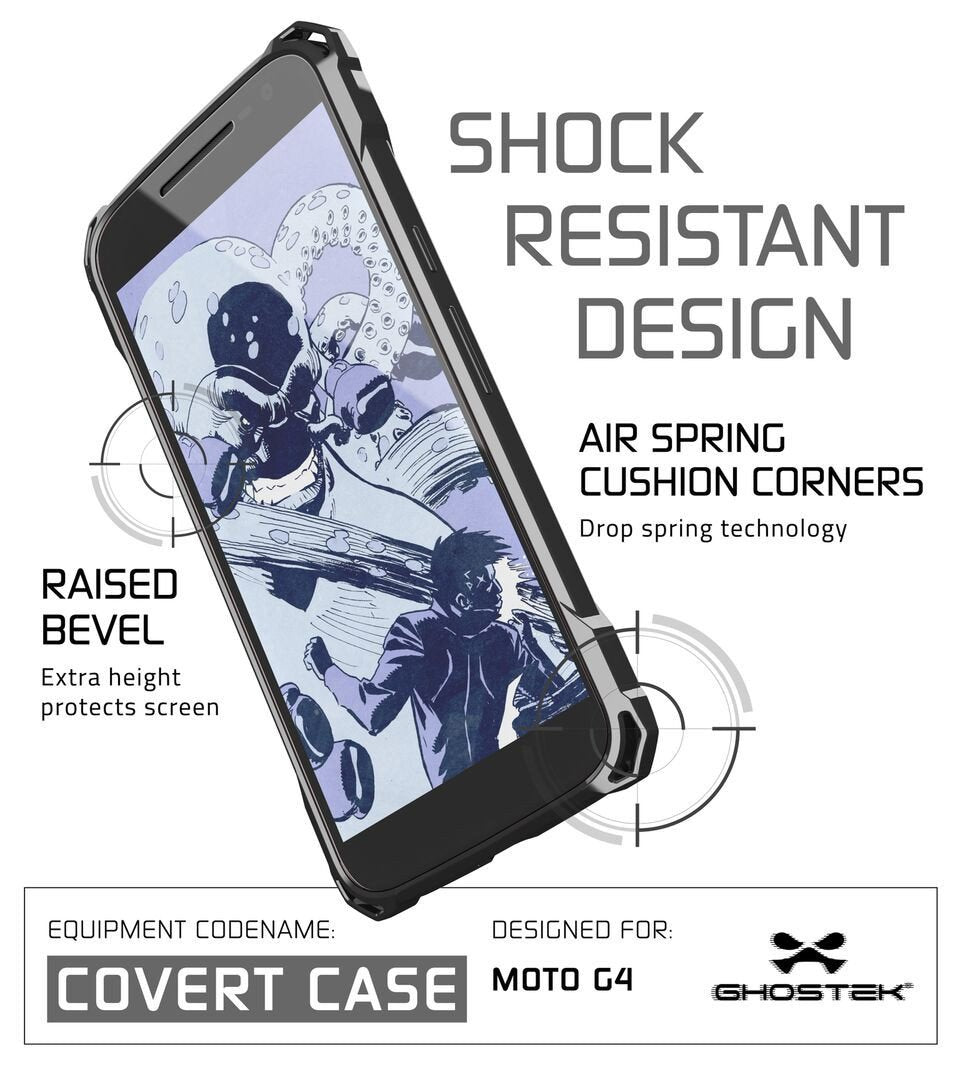 Moto G4 Case, Ghostek Covert Dark Grey Series | Clear TPU | Explosion-Proof Screen Protector - PunkCase NZ