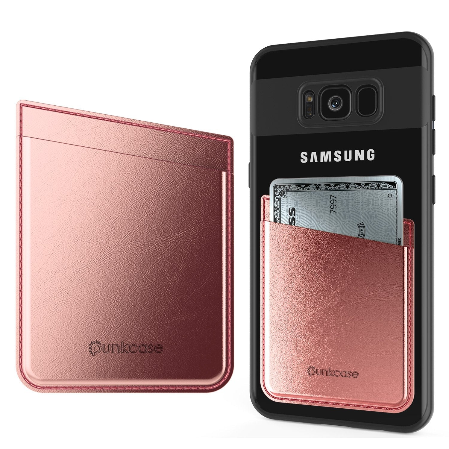 PunkCase CardStud Deluxe Stick On Wallet | Adhesive Card Holder Attachment for Back of iPhone, Android & More | Leather Pouch | [Pink]