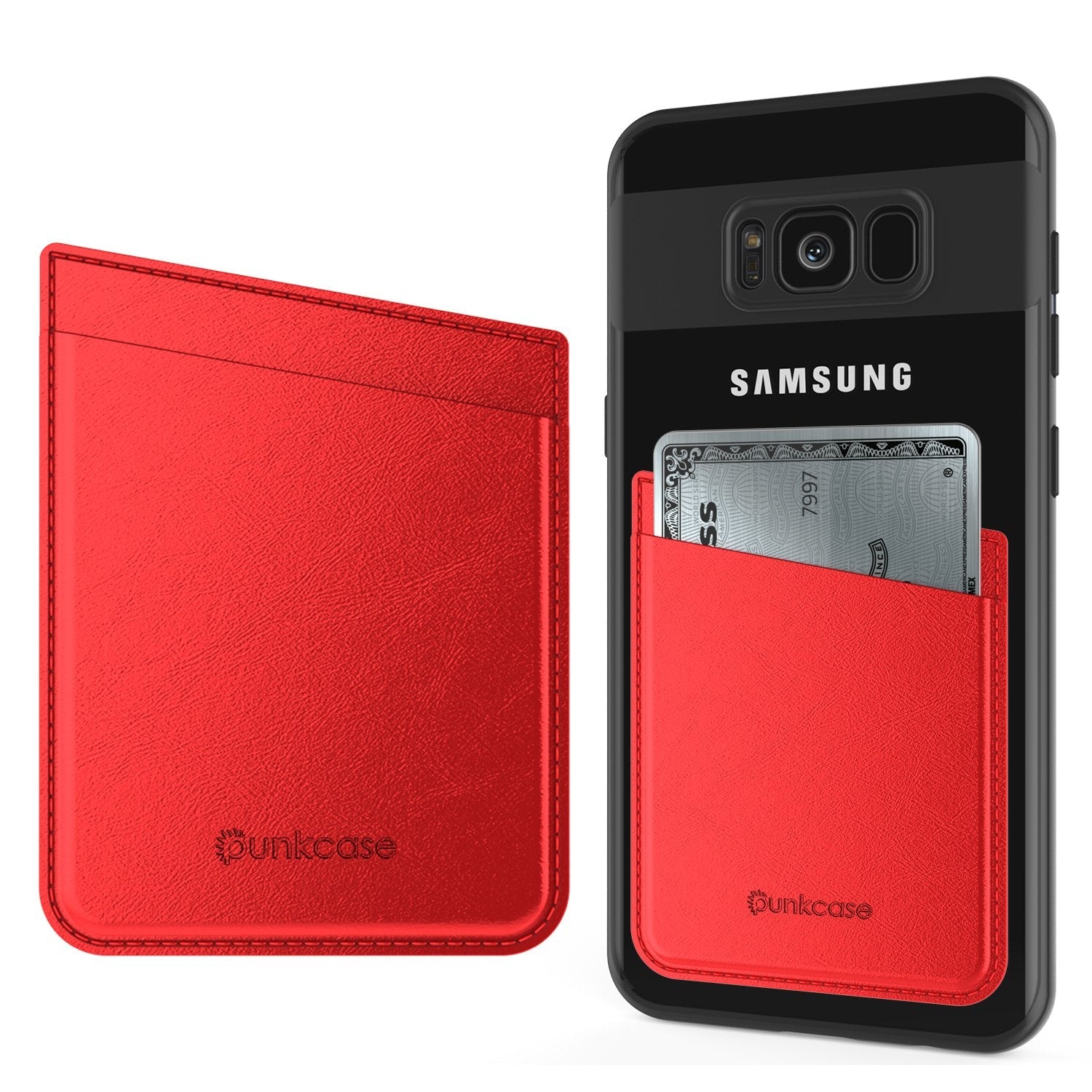 PunkCase CardStud Deluxe Stick On Wallet | Adhesive Card Holder Attachment for Back of iPhone, Android & More | Leather Pouch | [Pink]