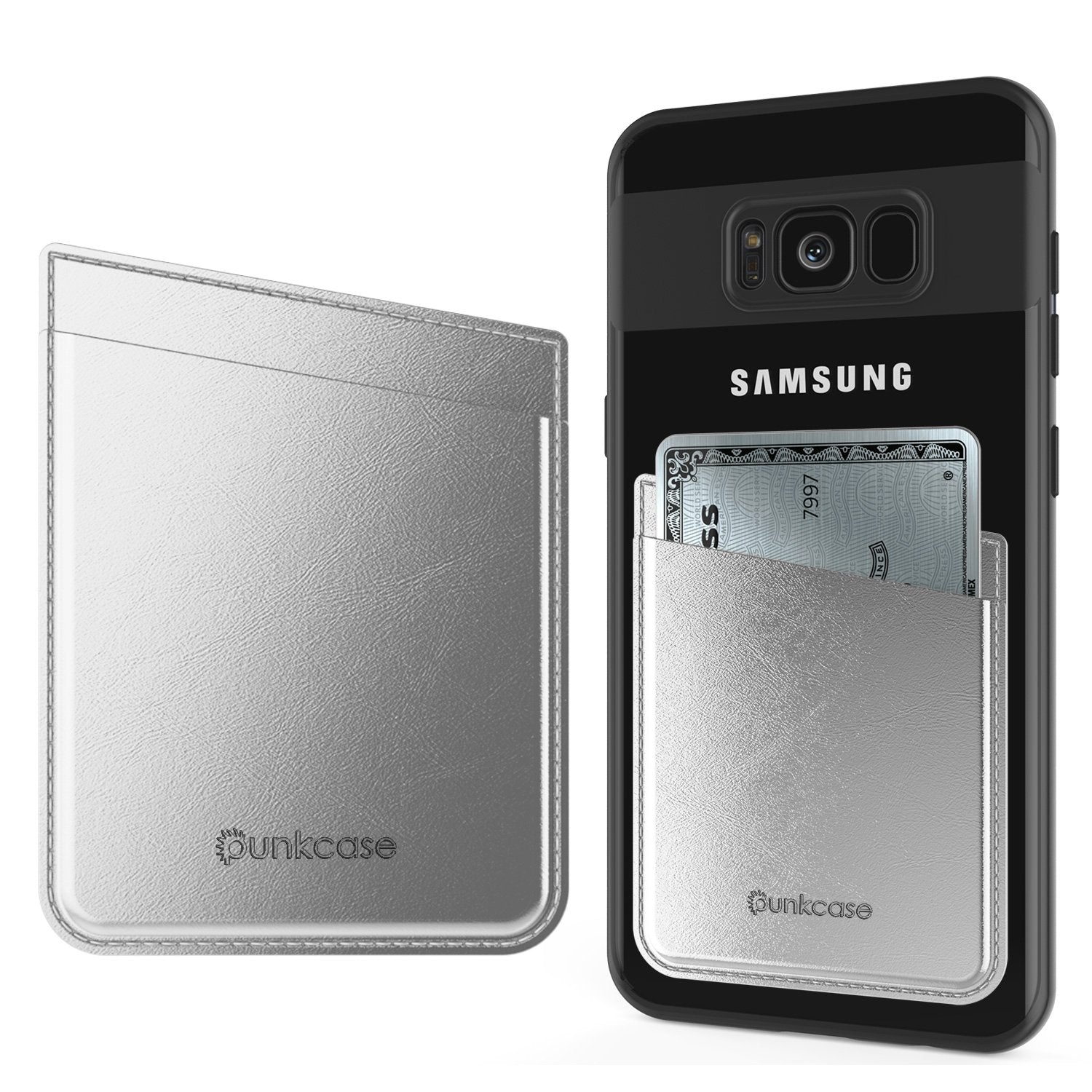 PunkCase CardStud Deluxe Stick On Wallet | Adhesive Card Holder Attachment for Back of iPhone, Android & More | Leather Pouch | [Red]