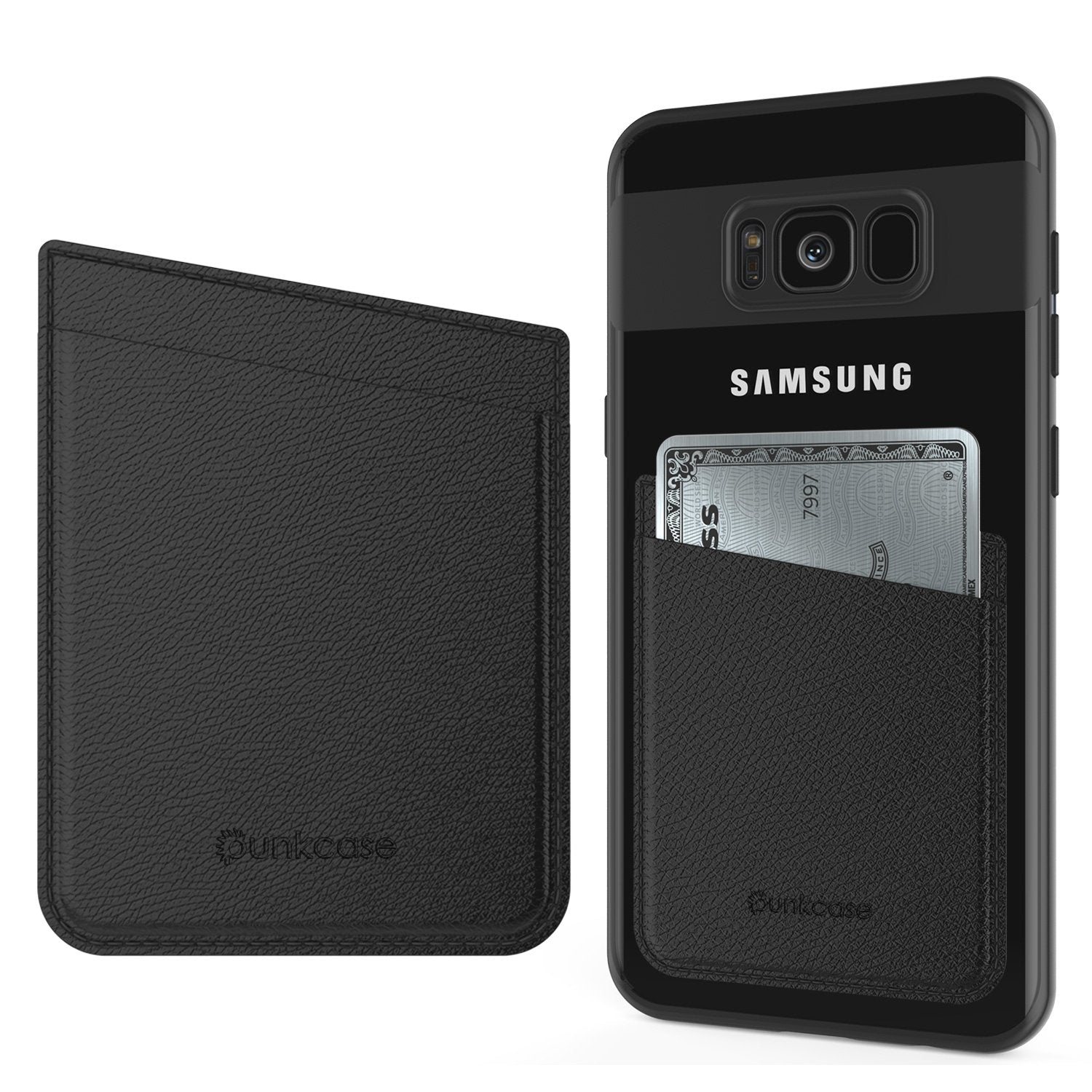 PunkCase CardStud Deluxe Stick On Wallet | Adhesive Card Holder Attachment for Back of iPhone, Android & More | Leather Pouch | [Red]