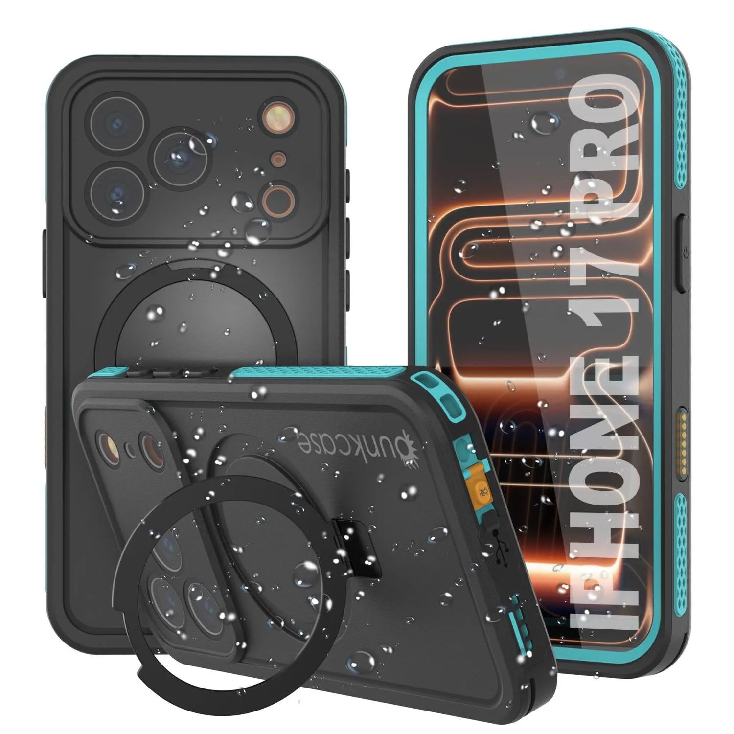 iPhone 17 pro Waterproof Case [Kickstud 2.0 Series] Protective IP68 Cover W/Screen Protector & Kickstand [Teal]