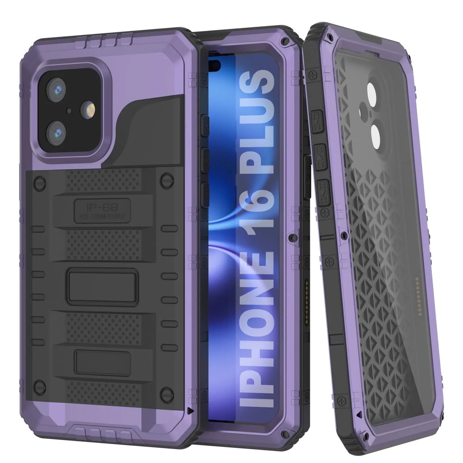 iPhone 16 Plus Metal Extreme 3.0 Series Aluminum Waterproof Case IP68 W/Buillt in Screen Protector & Kickstand [Purple]