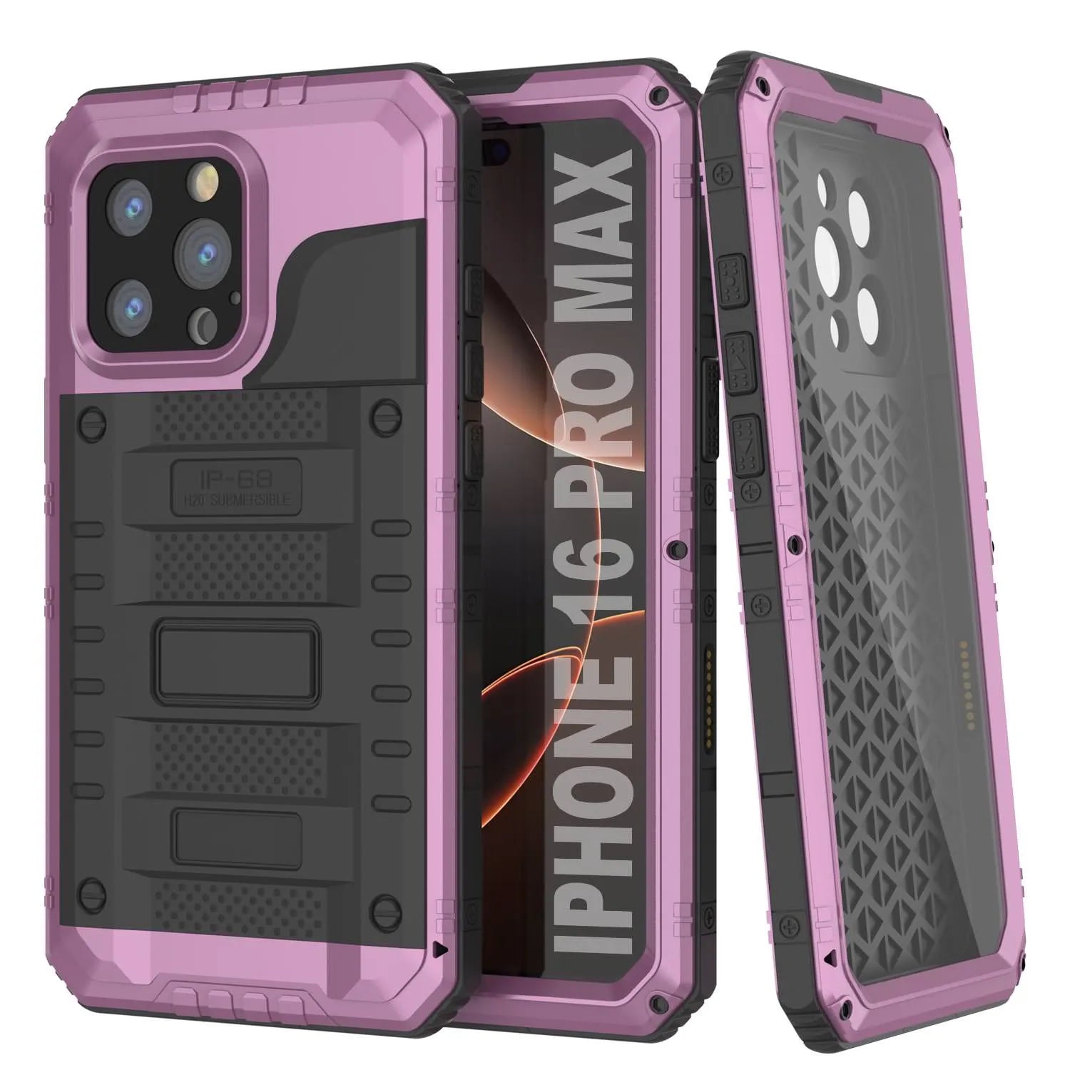 iPhone 16 Pro Max Metal Extreme 3.0 Series Aluminum Waterproof Case IP68 W/Buillt in Screen Protector & Kickstand [Pink]