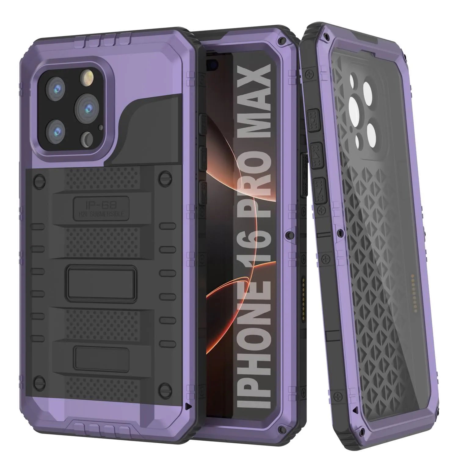 iPhone 16 Pro Max Metal Extreme 3.0 Series Aluminum Waterproof Case IP68 W/Buillt in Screen Protector & Kickstand [Purple]