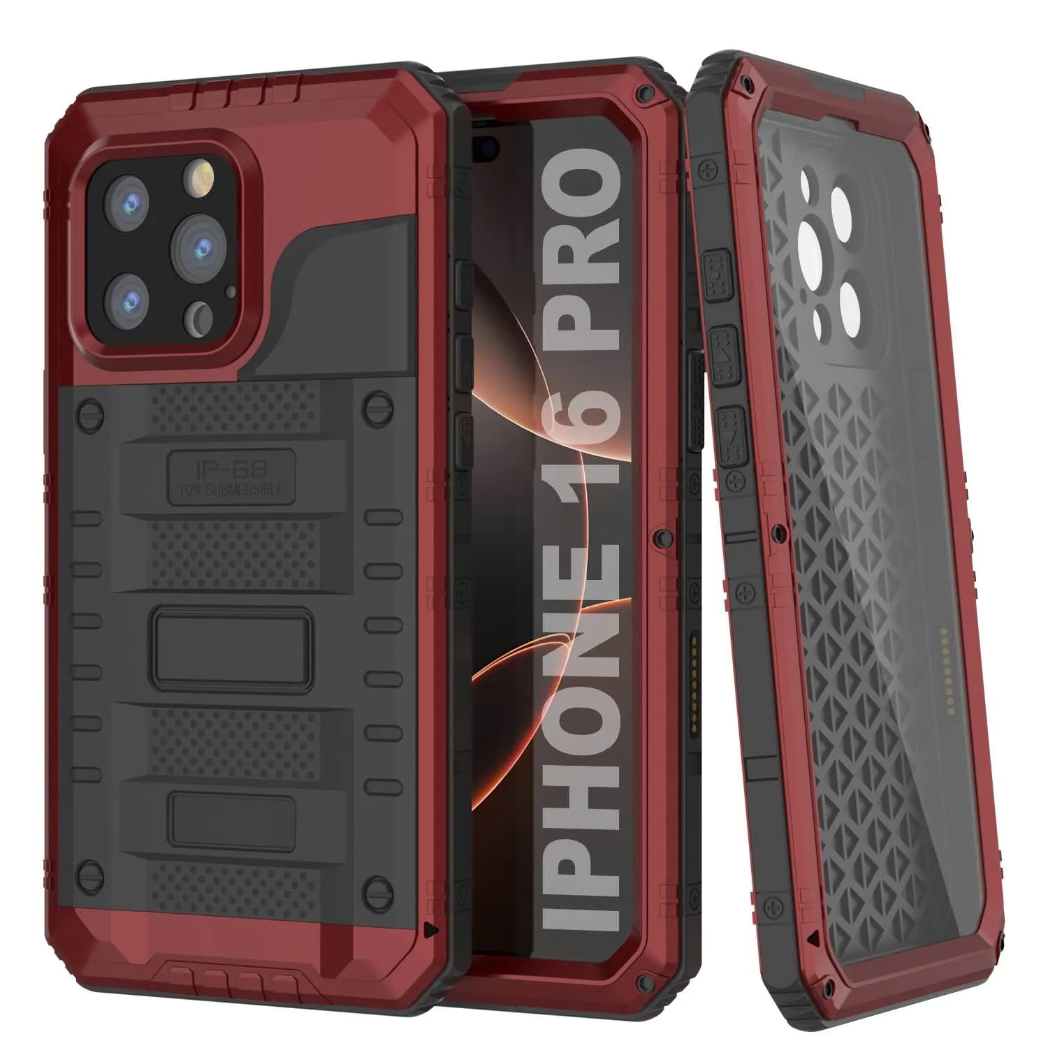 iPhone 16 Pro Metal Extreme 3.0 Series Aluminum Waterproof Case IP68 W/Buillt in Screen Protector & Kickstand [Yellow]