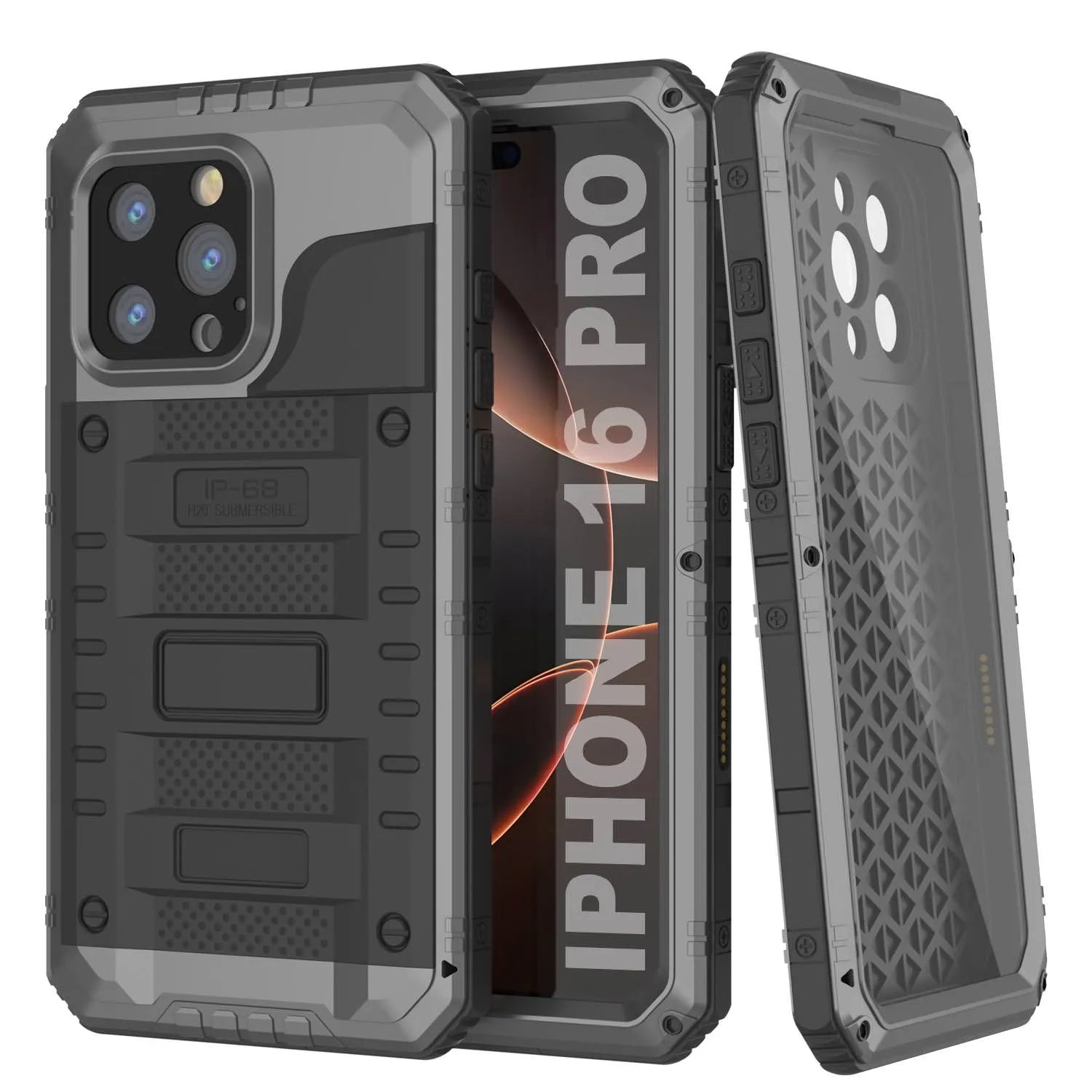iPhone 16 Pro Metal Extreme 3.0 Series Aluminum Waterproof Case IP68 W/Buillt in Screen Protector & Kickstand [Red]