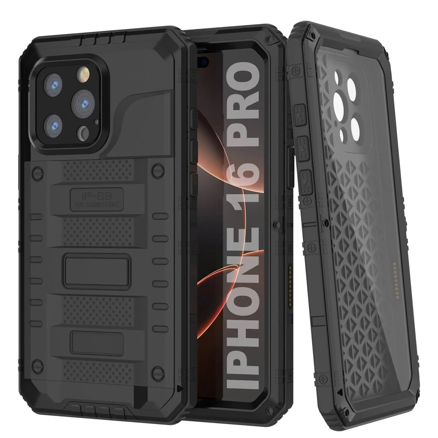iPhone 16 Pro Metal Extreme 3.0 Series Aluminum Waterproof Case IP68 W/Buillt in Screen Protector & Kickstand [Gold]