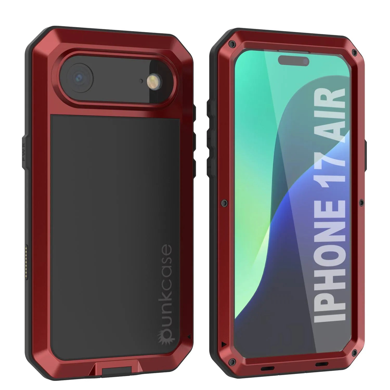 iPhone 17 Air Metal Case, Heavy Duty Military Grade Armor Cover [shock proof] Full Body Hard [Red]