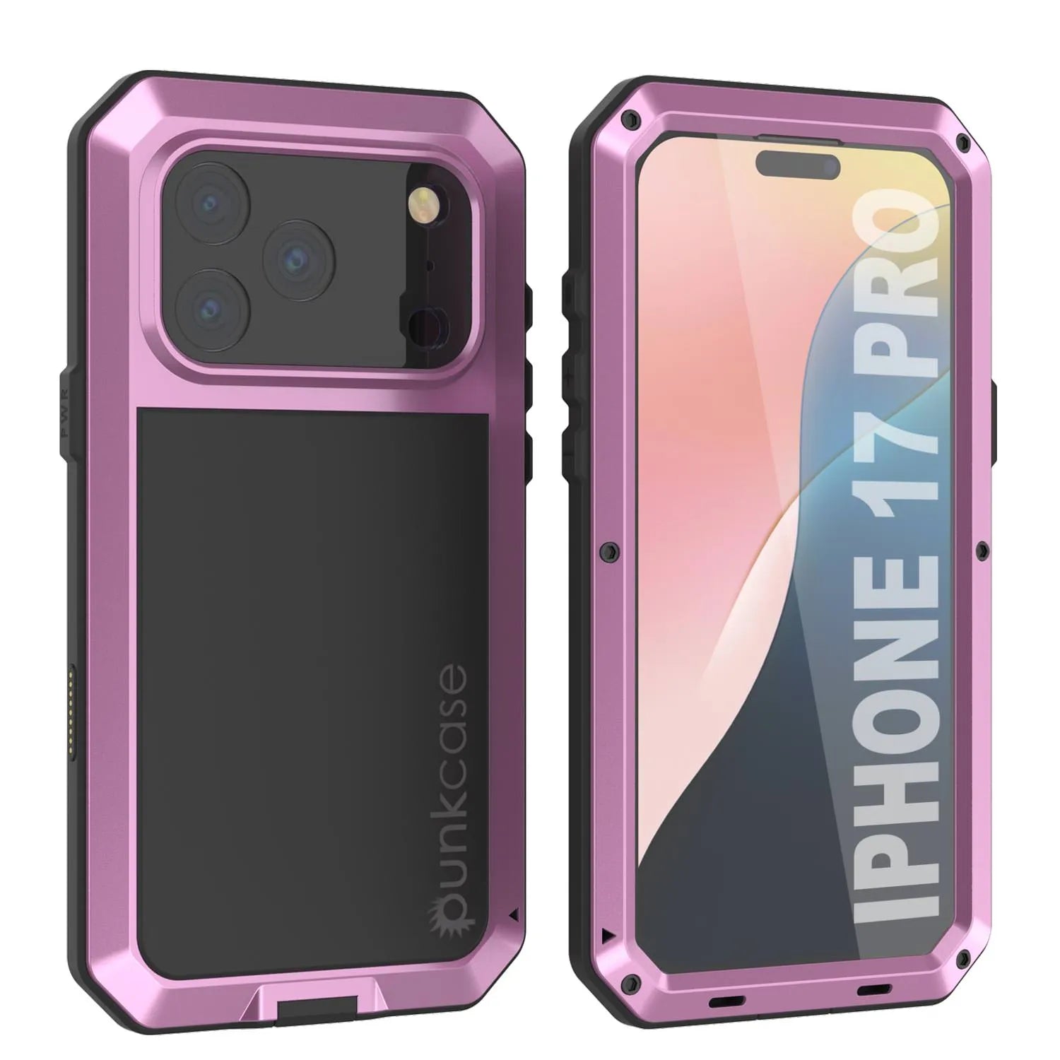 iPhone 17 Pro Metal Case, Heavy Duty Military Grade Armor Cover [shock proof] Full Body Hard [Pink]