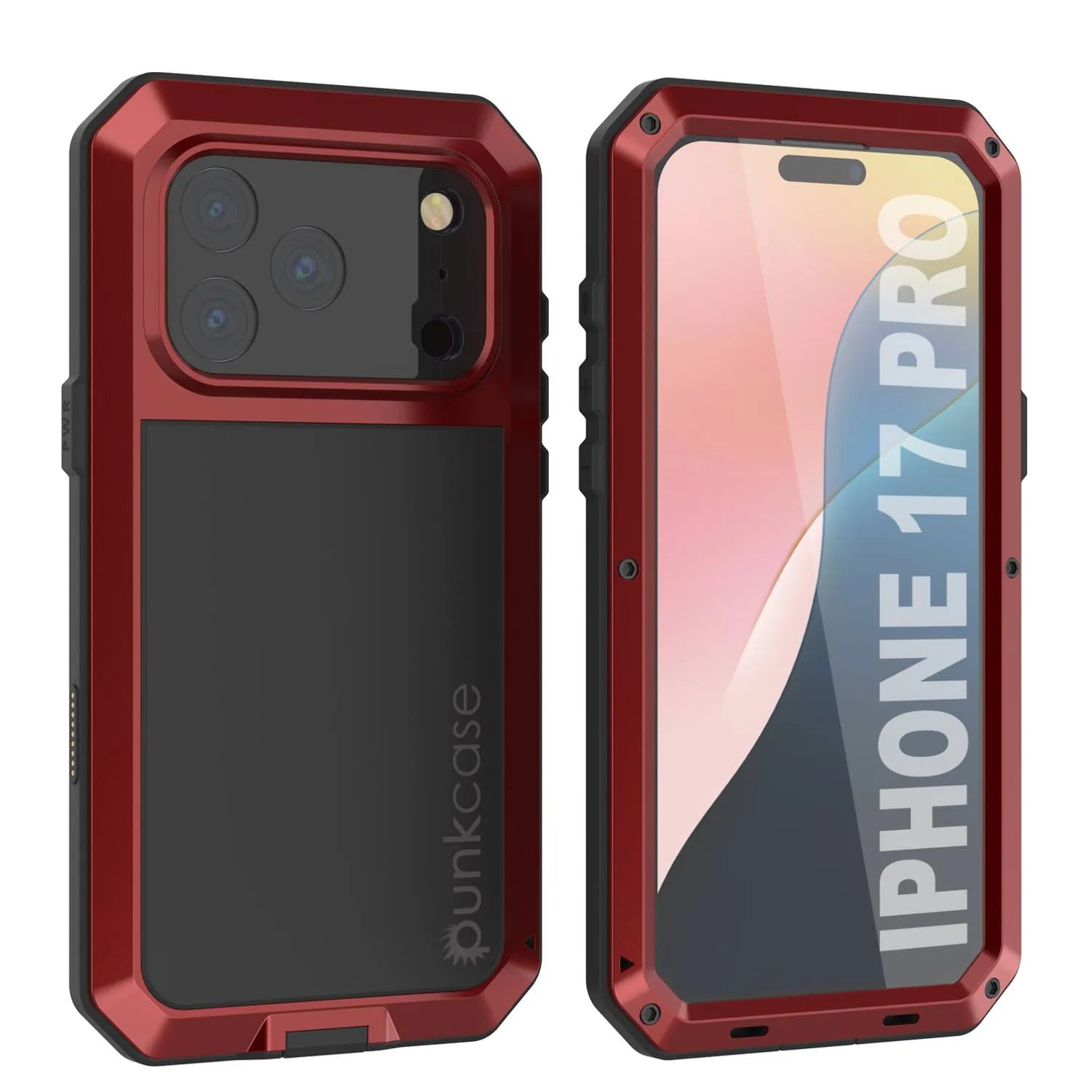 iPhone 17 Pro Metal Case, Heavy Duty Military Grade Armor Cover [shock proof] Full Body Hard [Red]