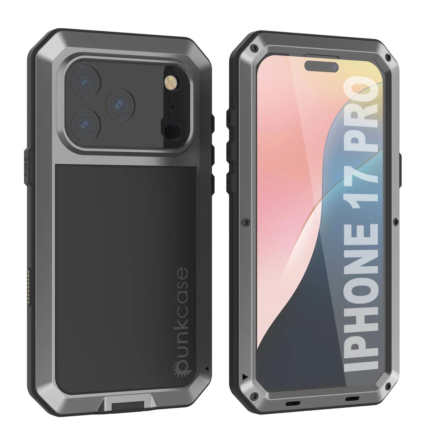 iPhone 17 Pro Metal Case, Heavy Duty Military Grade Armor Cover [shock proof] Full Body Hard [Silver]