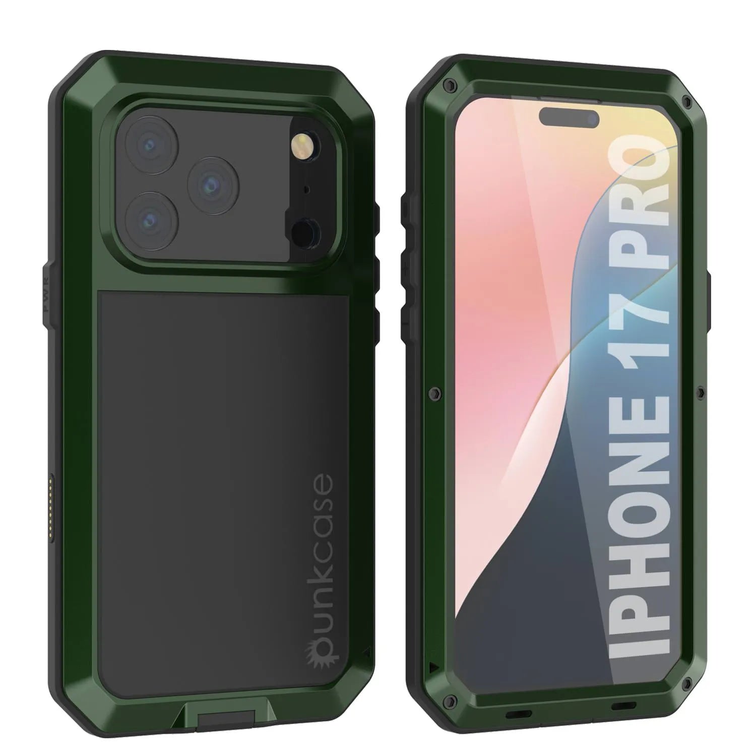 iPhone 17 Pro Metal Case, Heavy Duty Military Grade Armor Cover [shock proof] Full Body Hard [Dark Green]