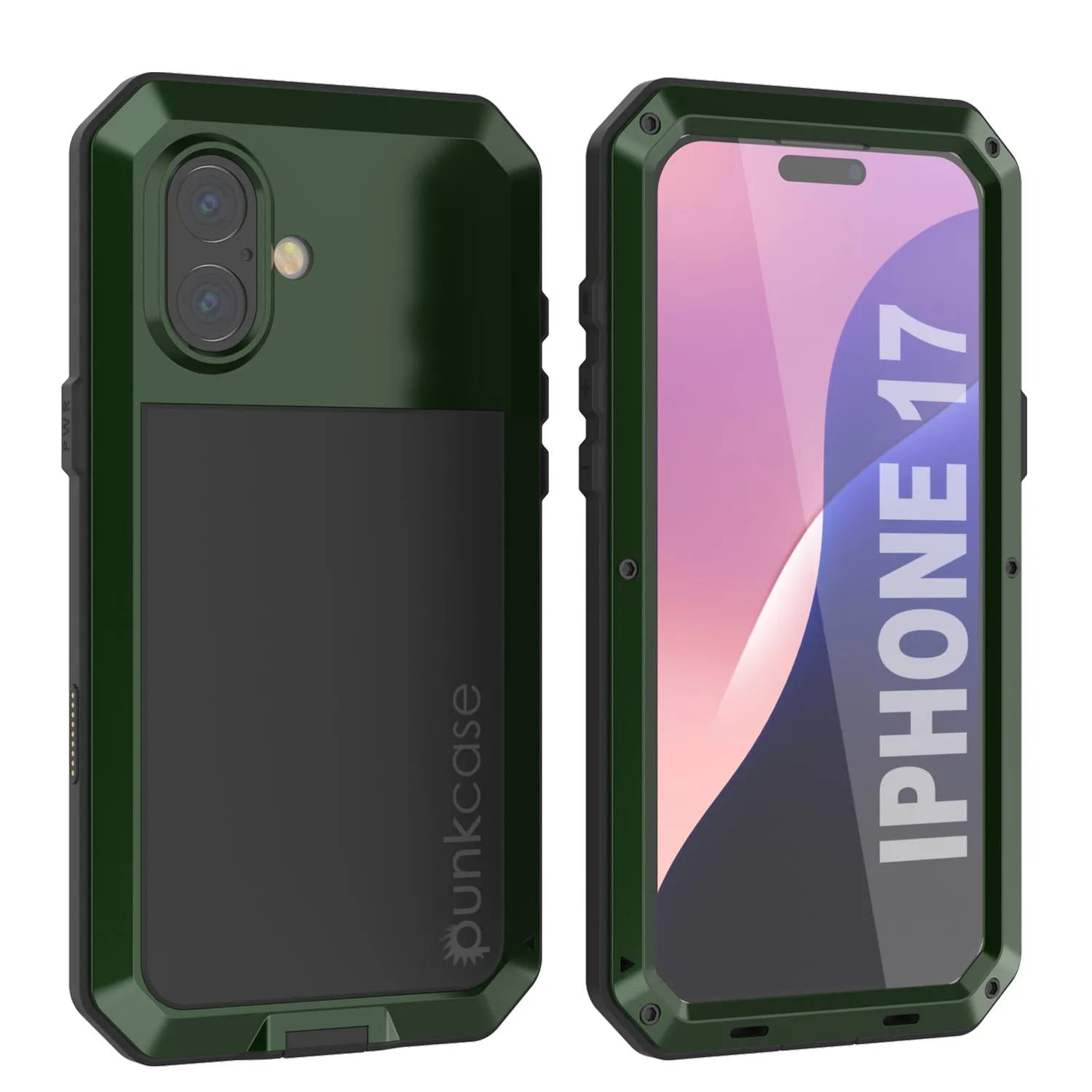 iPhone 17 Metal Case, Heavy Duty Military Grade Armor Cover [shock proof] Full Body Hard [Dark Green]
