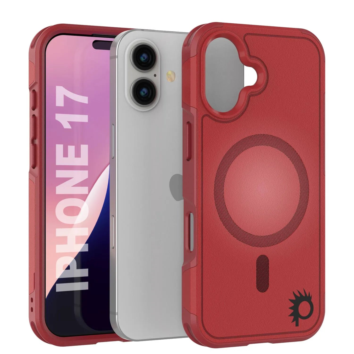 PunkCase iPhone 17 Case, [Spartan 2.0 Series] Clear Rugged Heavy Duty Cover W/Built in Screen Protector [red]