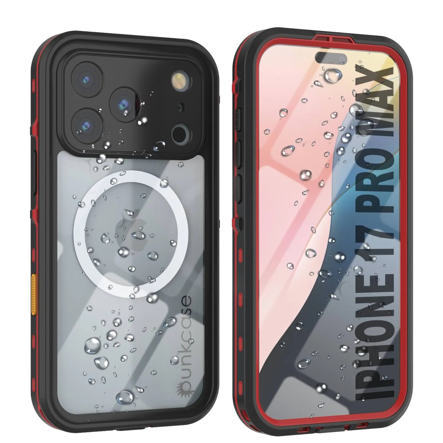 iPhone 17 Pro Max Waterproof IP68 Case, Punkcase [Red] [StudStar Series] [Slim Fit]