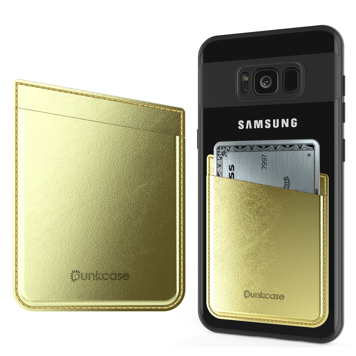 PunkCase CardStud Deluxe Stick On Wallet | Adhesive Card Holder Attachment for Back of iPhone, Android & More | Leather Pouch | [Pink]