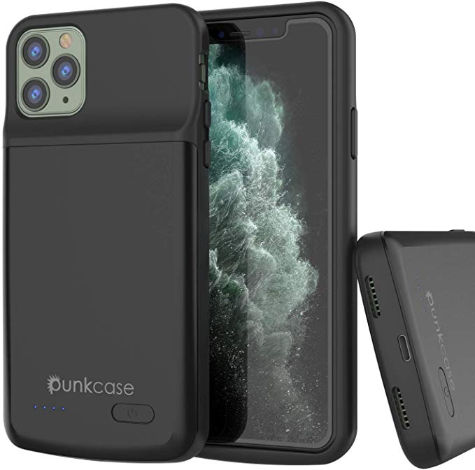 iPhone 11 Pro Battery Case, PunkJuice 5000mAH Fast Charging Power Bank W/ Screen Protector | [Black]