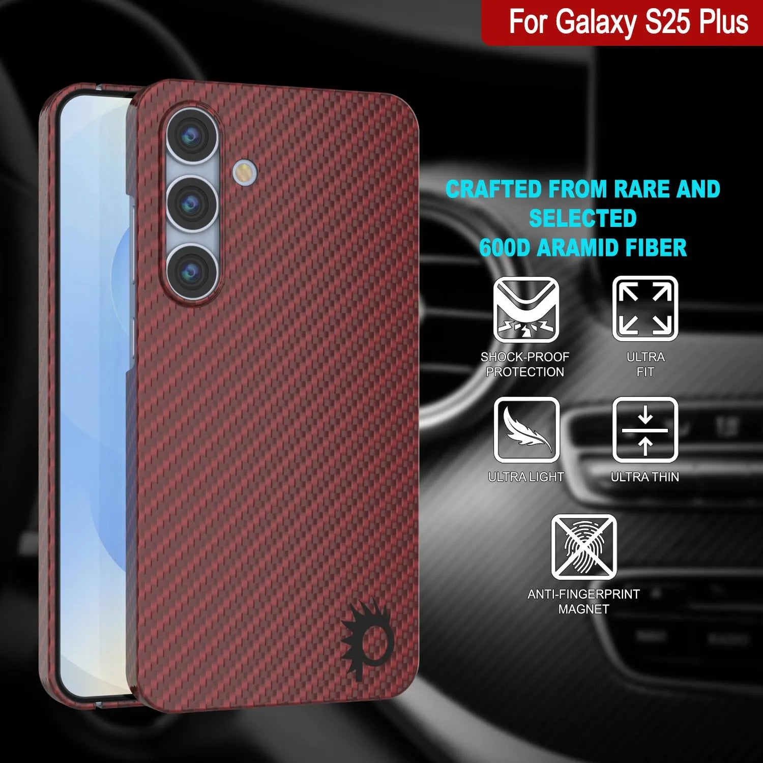 Punkcase Galaxy S25 Plus Carbon Fiber Case [AramidShield Series] Ultra Slim & Light Kevlar [Red]
