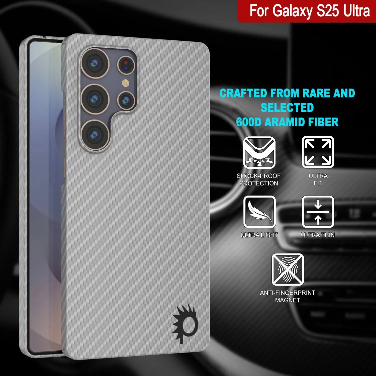 Punkcase Galaxy S25 Ultra Carbon Fiber Case [AramidShield Series] Ultra Slim & Light Kevlar [White]