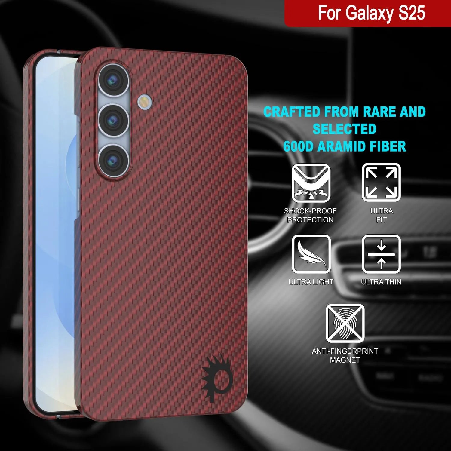 Punkcase Galaxy S25 Carbon Fiber Case [AramidShield Series] Ultra Slim & Light Kevlar [Red]