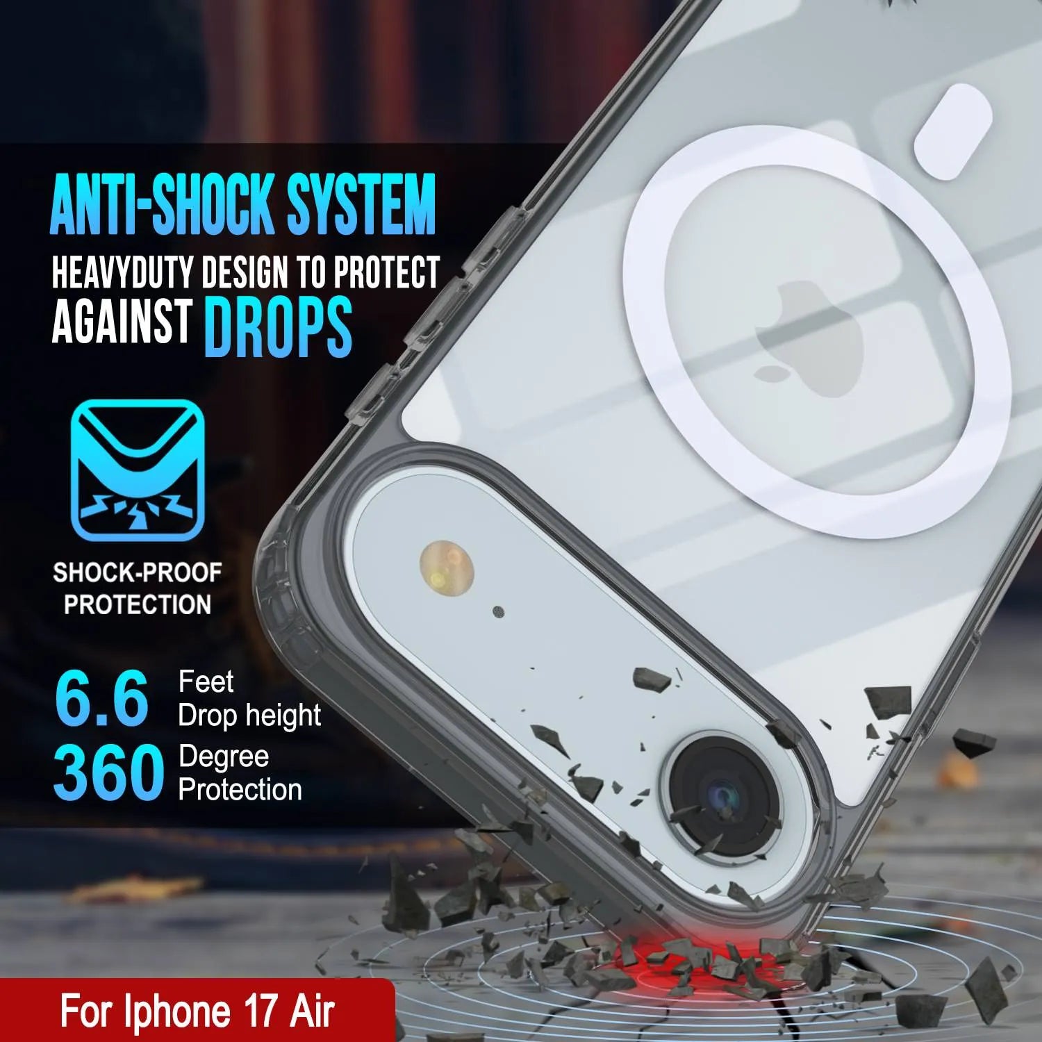 Punkcase iPhone 17 Air Magnetic Wireless Charging Case [ClearMag Series][Black]