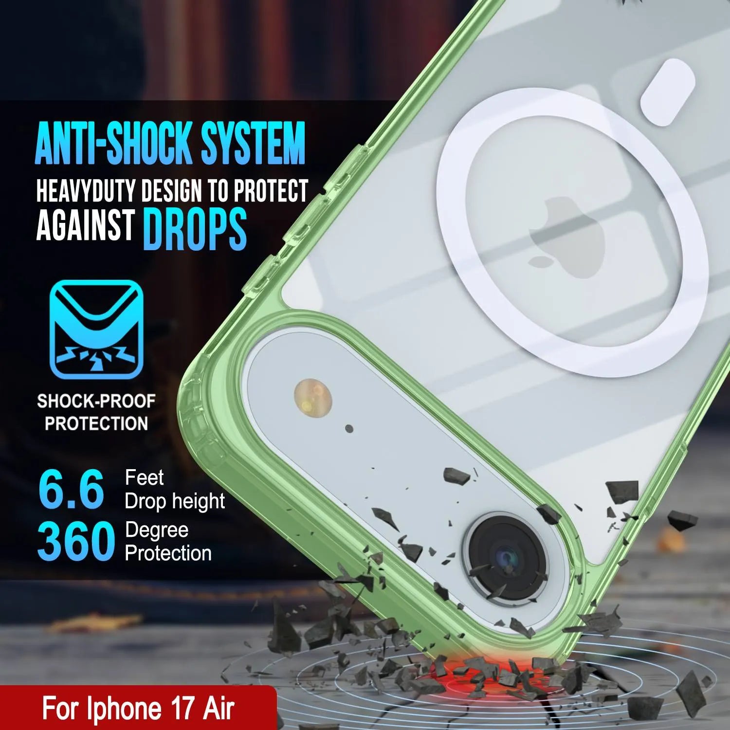 Punkcase iPhone 17 Air Magnetic Wireless Charging Case [ClearMag Series][Green]