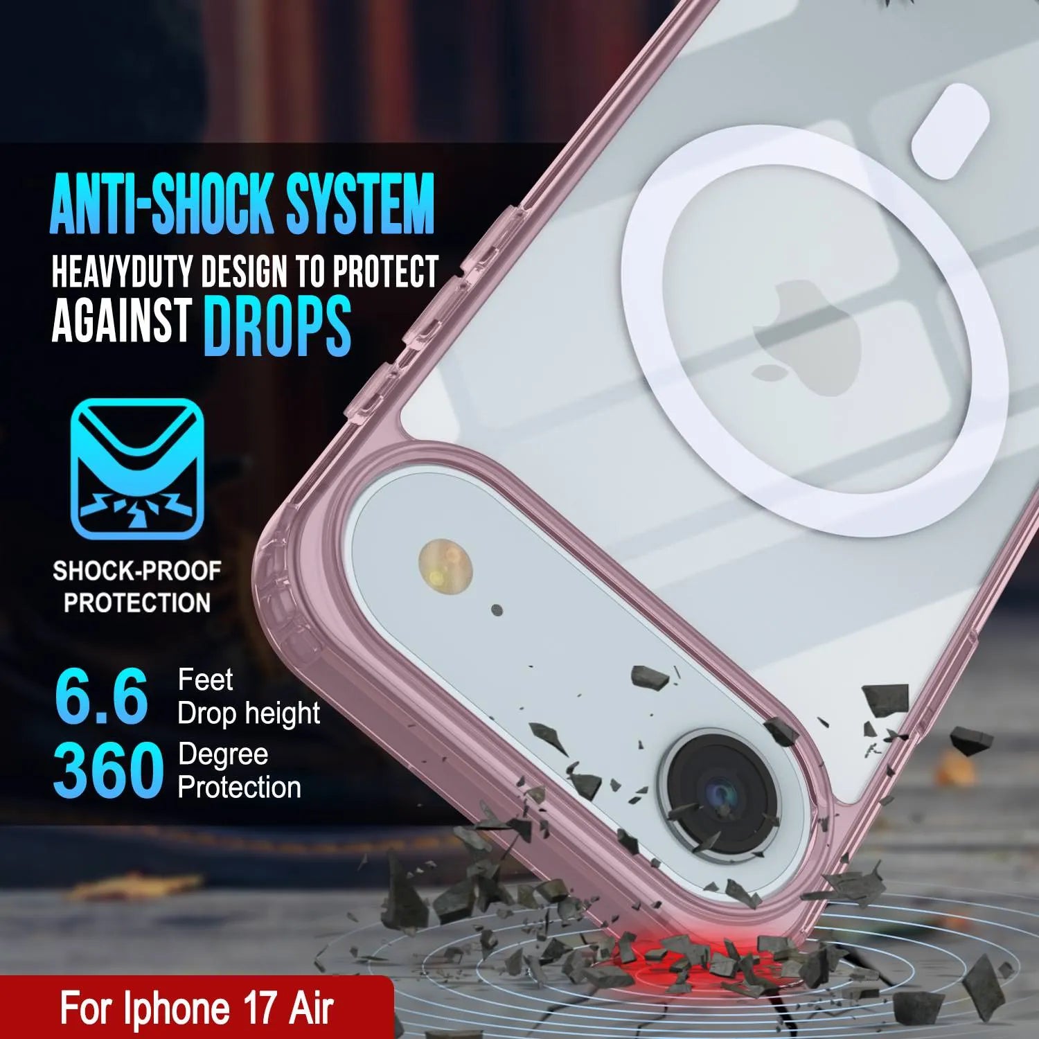 Punkcase iPhone 17 Air Magnetic Wireless Charging Case [ClearMag Series][Rose]