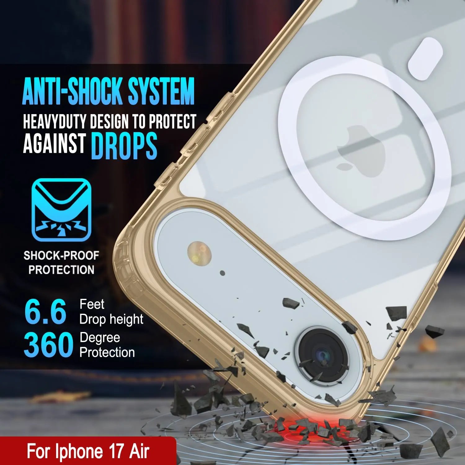 Punkcase iPhone 17 Air Magnetic Wireless Charging Case [ClearMag Series][Gold]