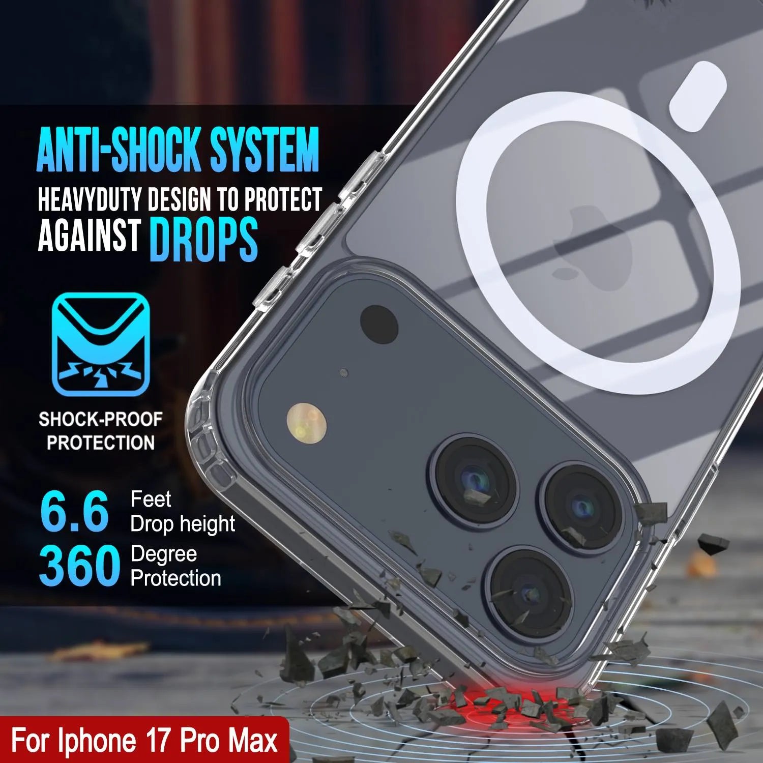 Punkcase iPhone 17 Pro Max Magnetic Wireless Charging Case [ClearMag Series][Clear]