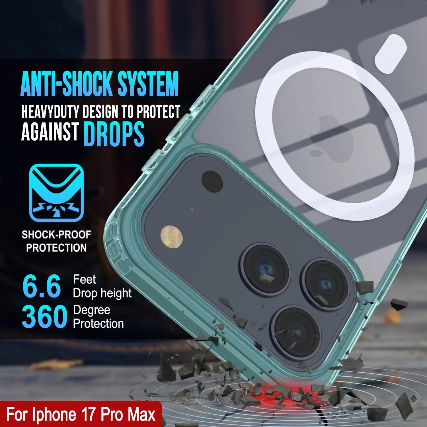 Punkcase iPhone 17 Pro Max Magnetic Wireless Charging Case [ClearMag Series][Teal]