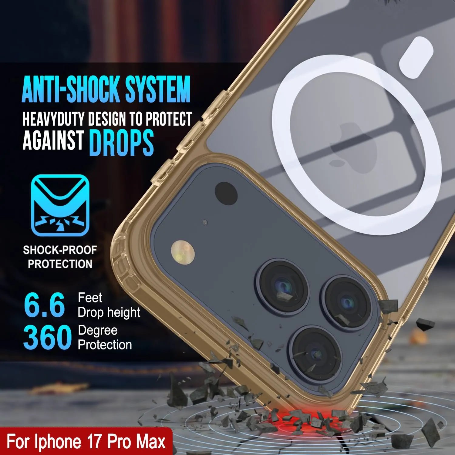 Punkcase iPhone 17 Pro Max Magnetic Wireless Charging Case [ClearMag Series][Gold]