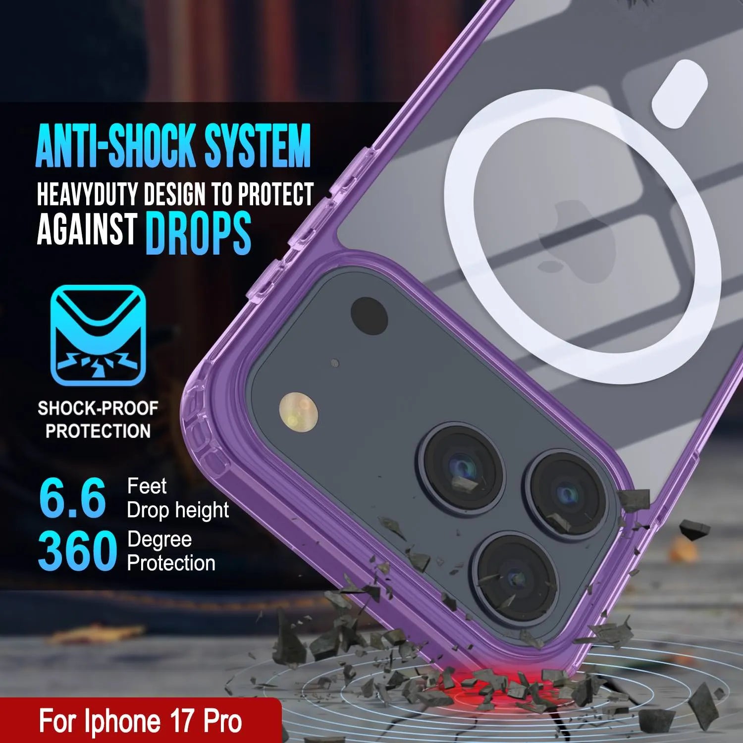 Punkcase iPhone 17 Pro Magnetic Wireless Charging Case [ClearMag Series][Purple]