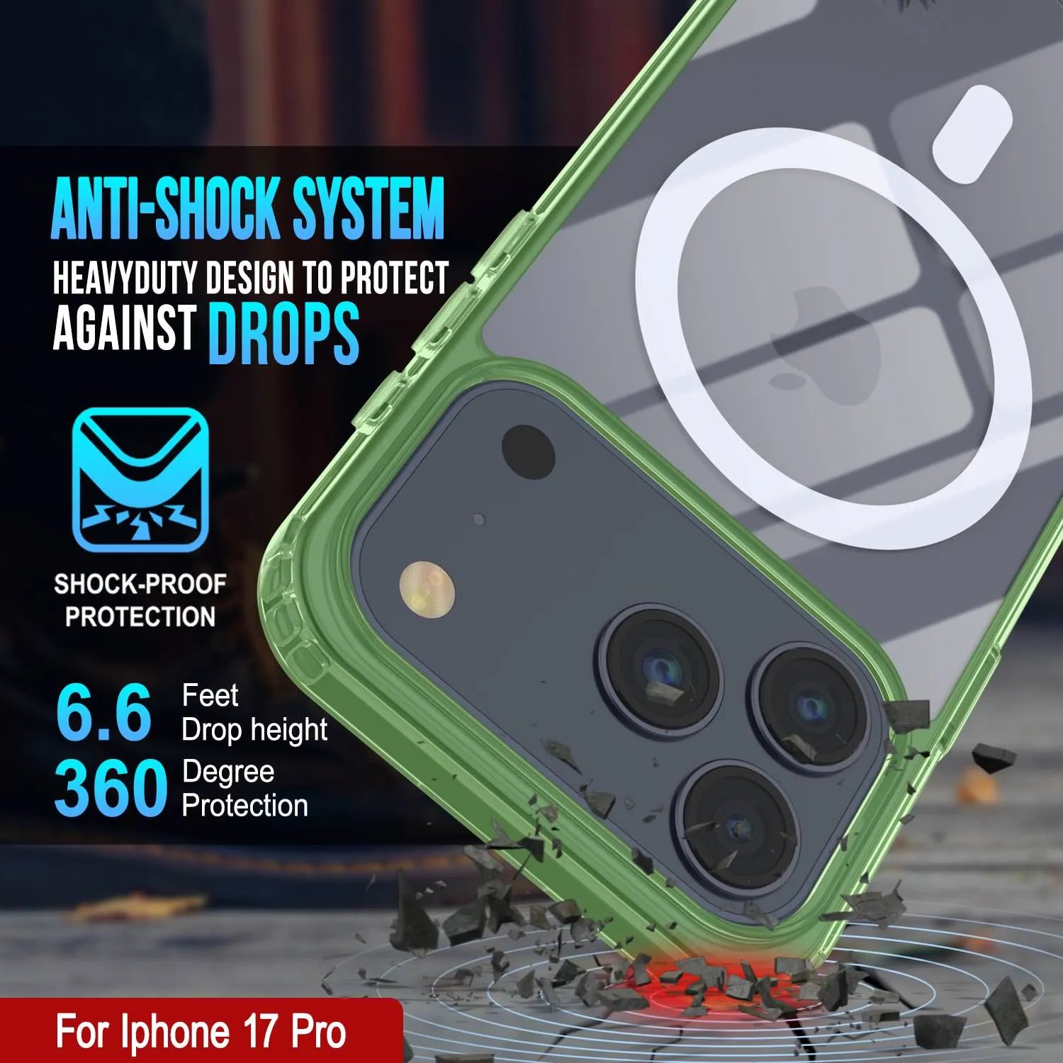 Punkcase iPhone 17 Pro Magnetic Wireless Charging Case [ClearMag Series][Green]