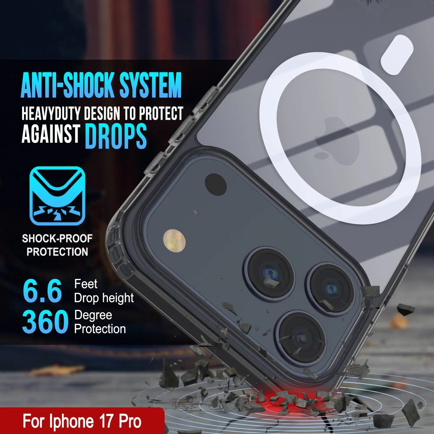 Punkcase iPhone 17 Pro Magnetic Wireless Charging Case [ClearMag Series][Black]