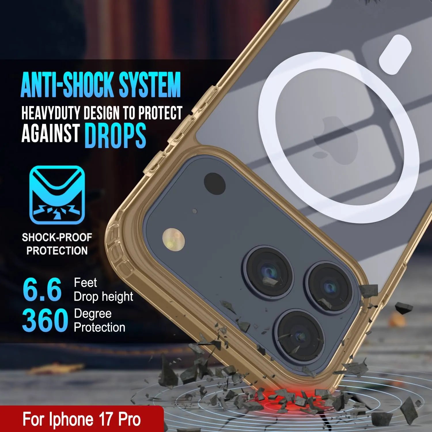 Punkcase iPhone 17 Pro Magnetic Wireless Charging Case [ClearMag Series][Gold]