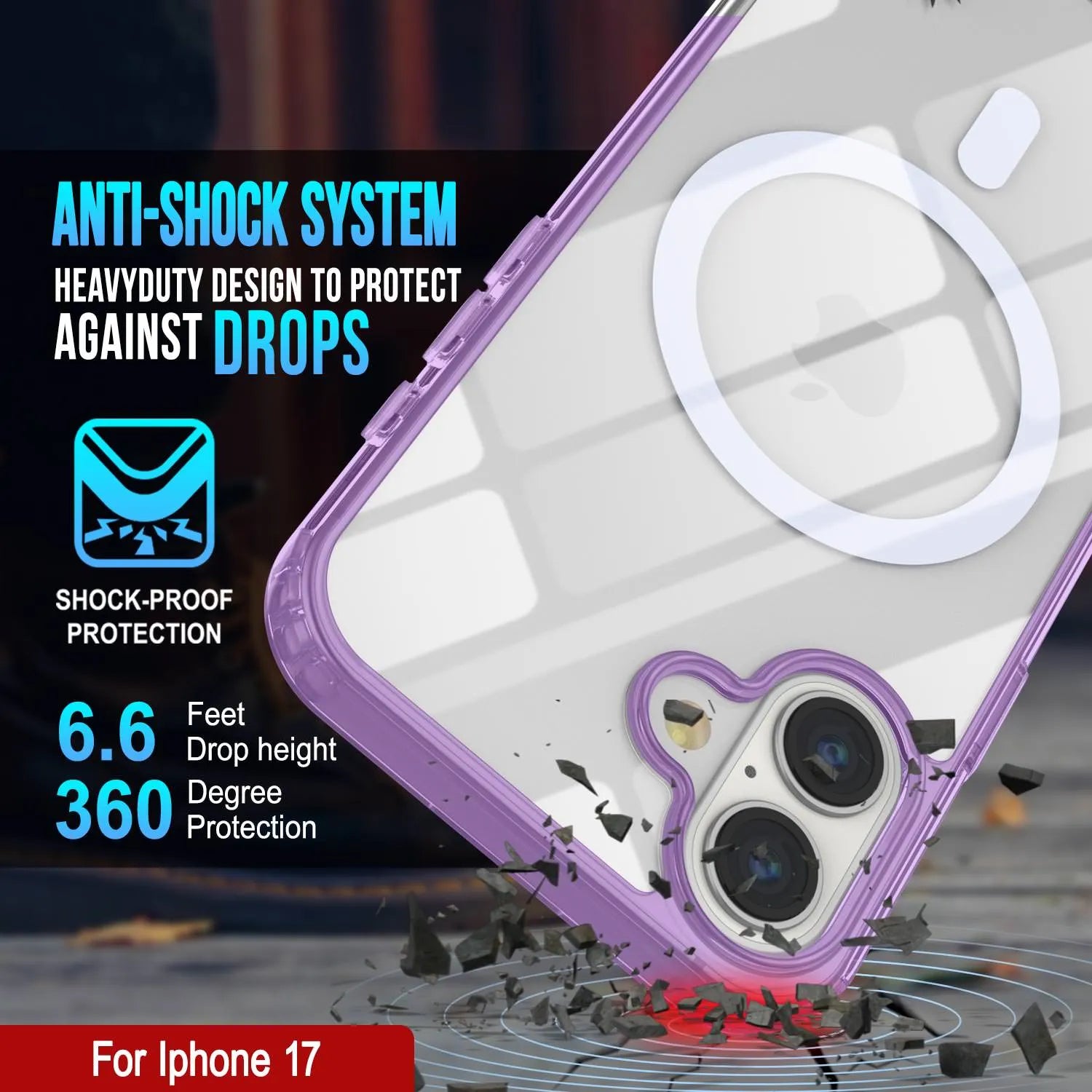 Punkcase iPhone 17 Magnetic Wireless Charging Case [ClearMag Series][Purple]