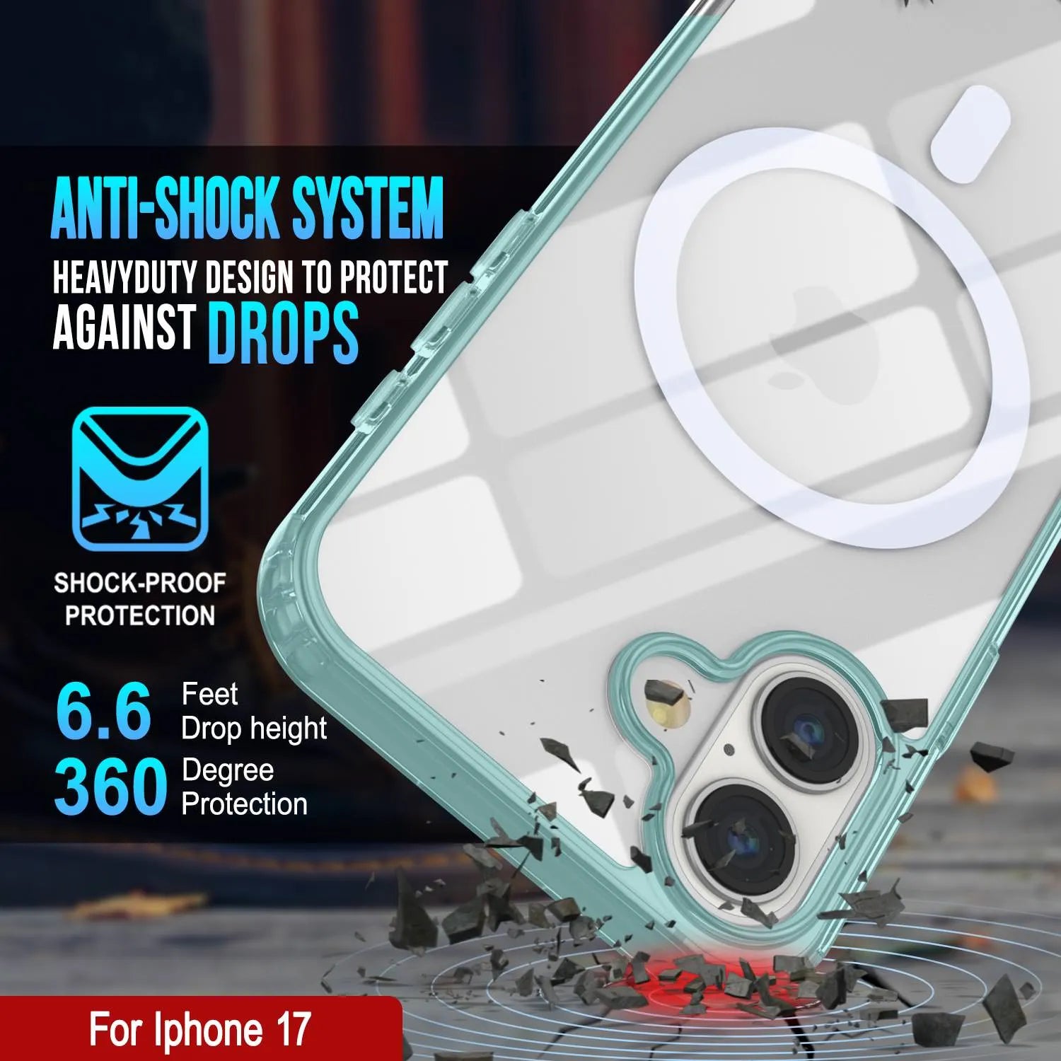 Punkcase iPhone 17 Magnetic Wireless Charging Case [ClearMag Series][Teal]