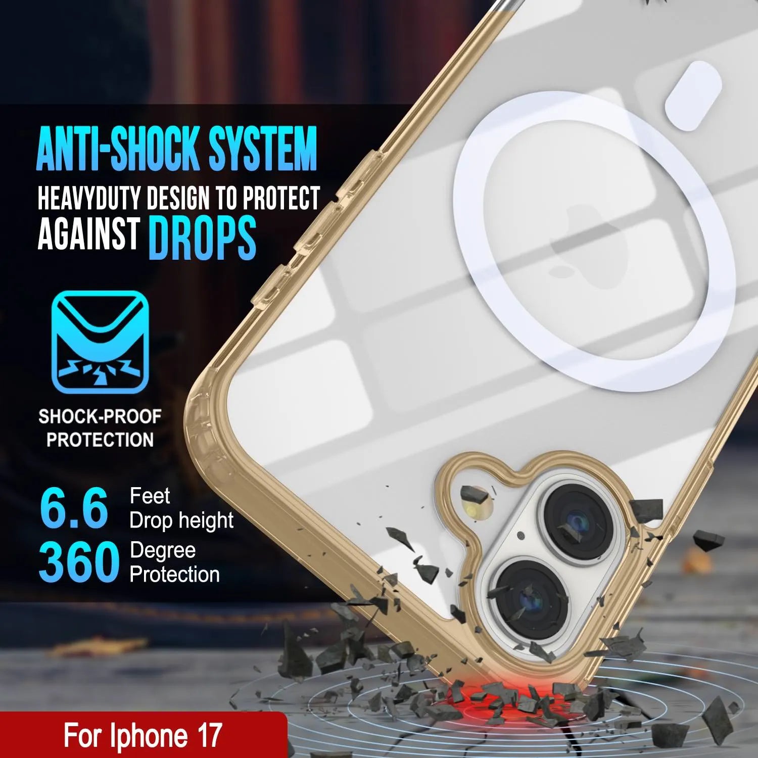 Punkcase iPhone 17 Magnetic Wireless Charging Case [ClearMag Series][Gold]
