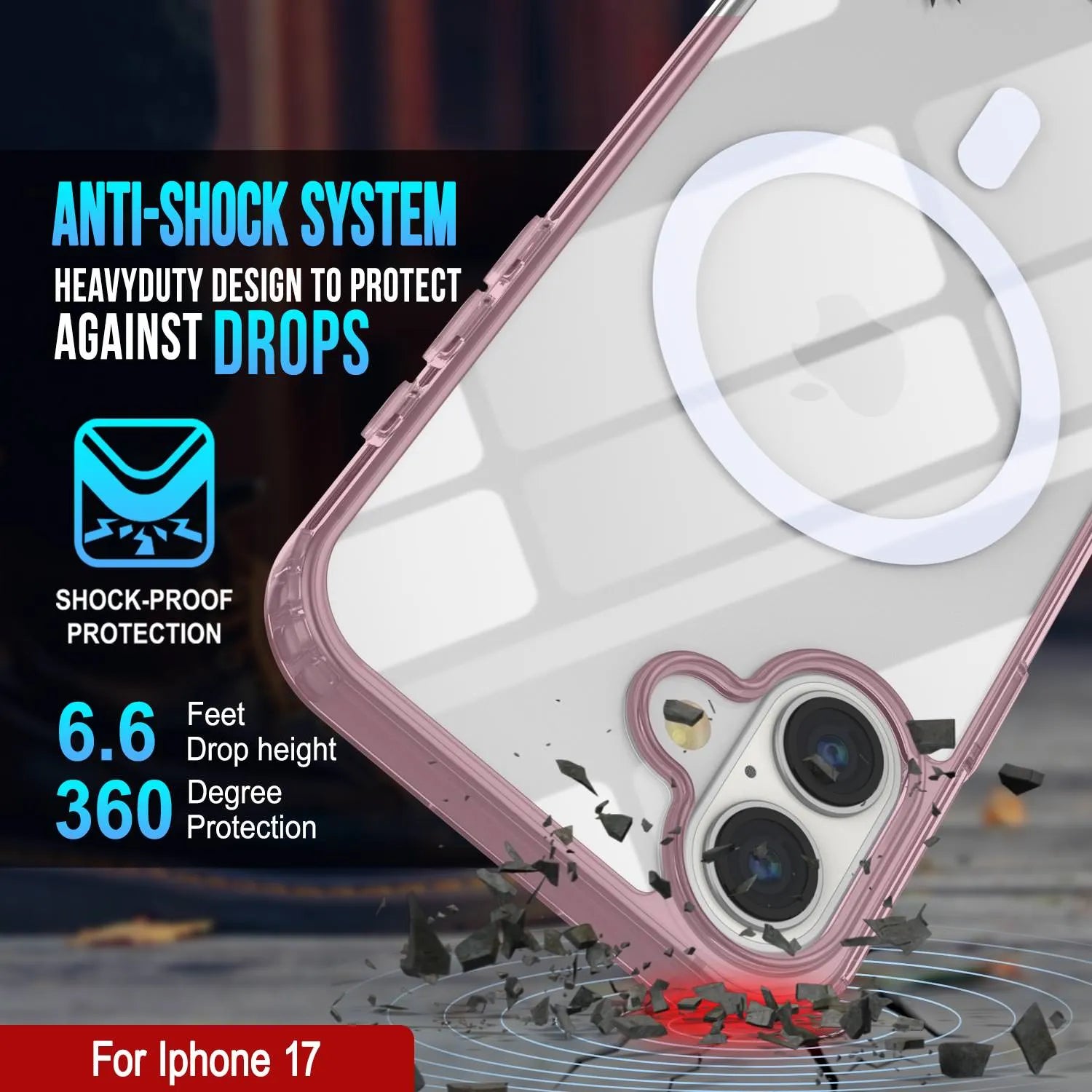 Punkcase iPhone 17 Magnetic Wireless Charging Case [ClearMag Series][Rose]