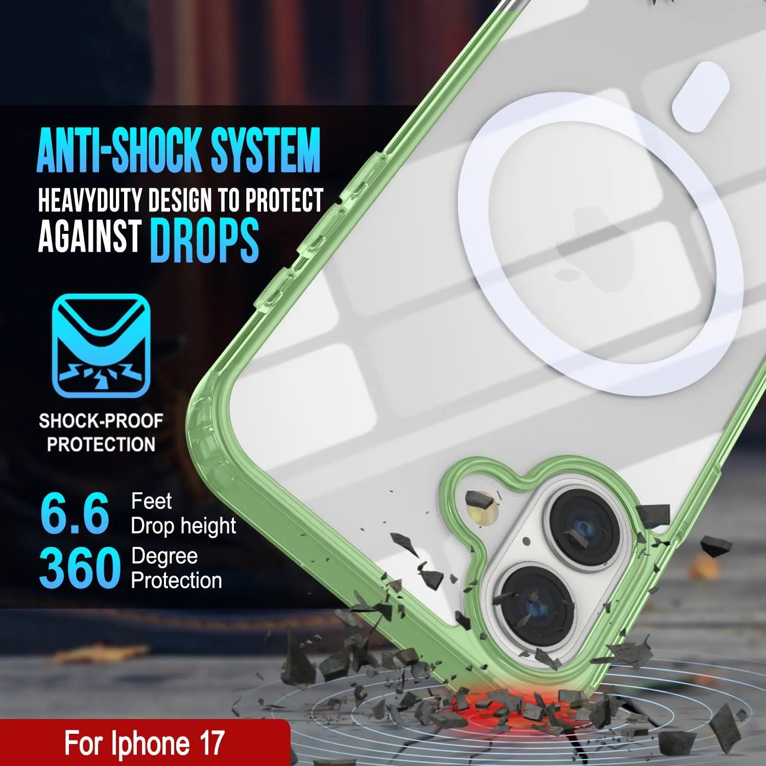 Punkcase iPhone 17 Magnetic Wireless Charging Case [ClearMag Series][Green]