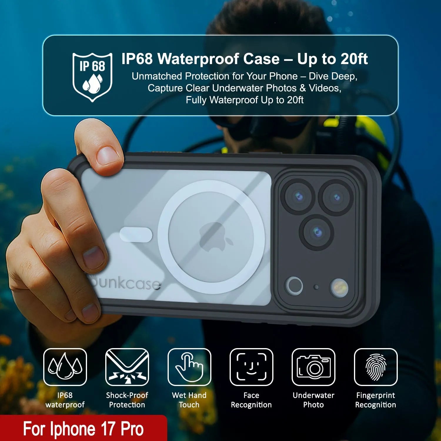 iPhone 17 Pro Waterproof Case, Punkcase [Extreme Series] Armor Cover W/ Built In Screen Protector [Navy Blue]