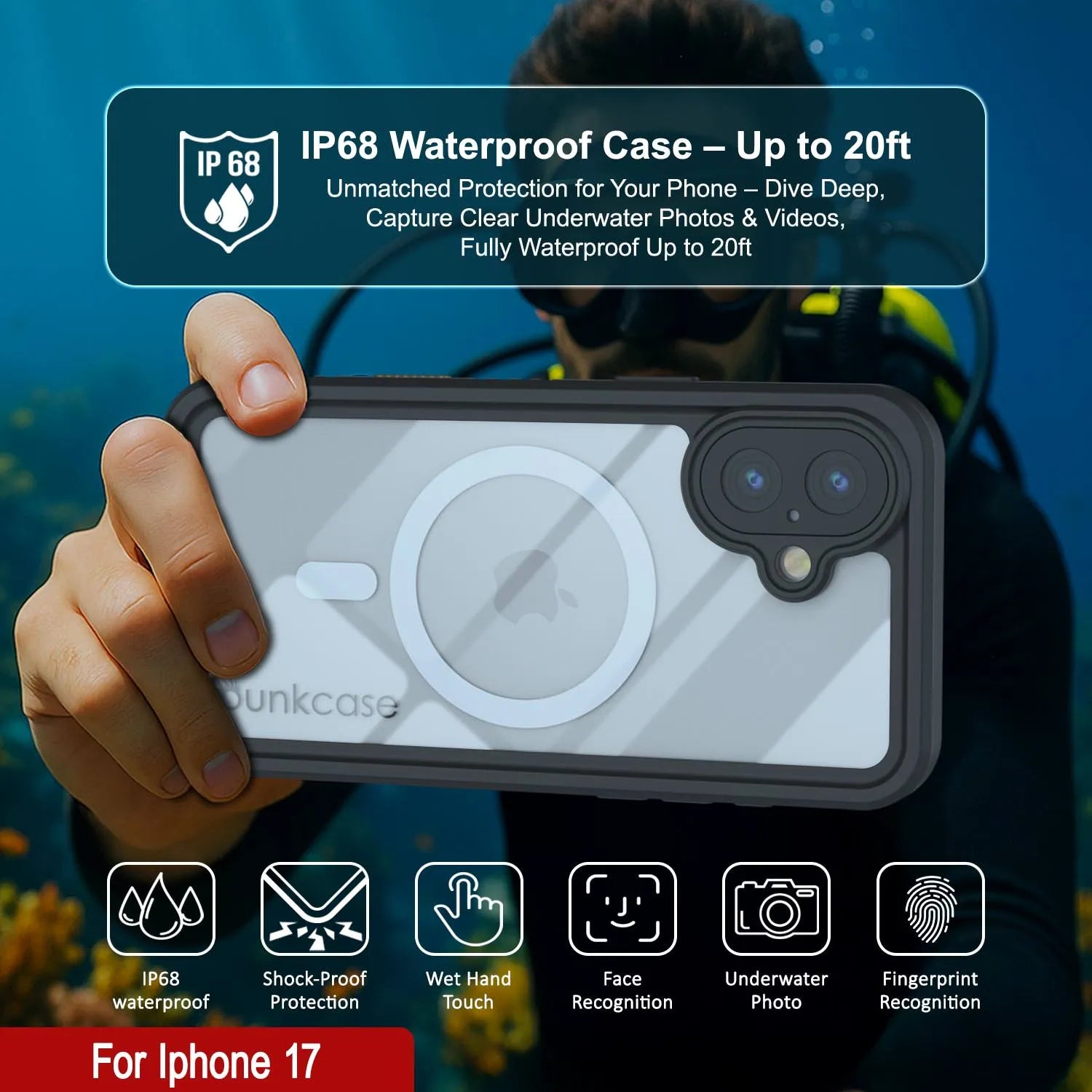 iPhone 17  Waterproof Case, Punkcase [Extreme Mag Series] Armor Cover W/ Built In Screen Protector [Red]